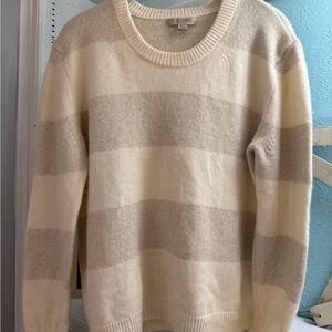 Burberry Brit Cashmere Sweater Women XL Cream Beige Striped Metallic Crewneck